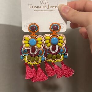 NWT Treasured Jewels Colorful Beaded Tassel Earrings